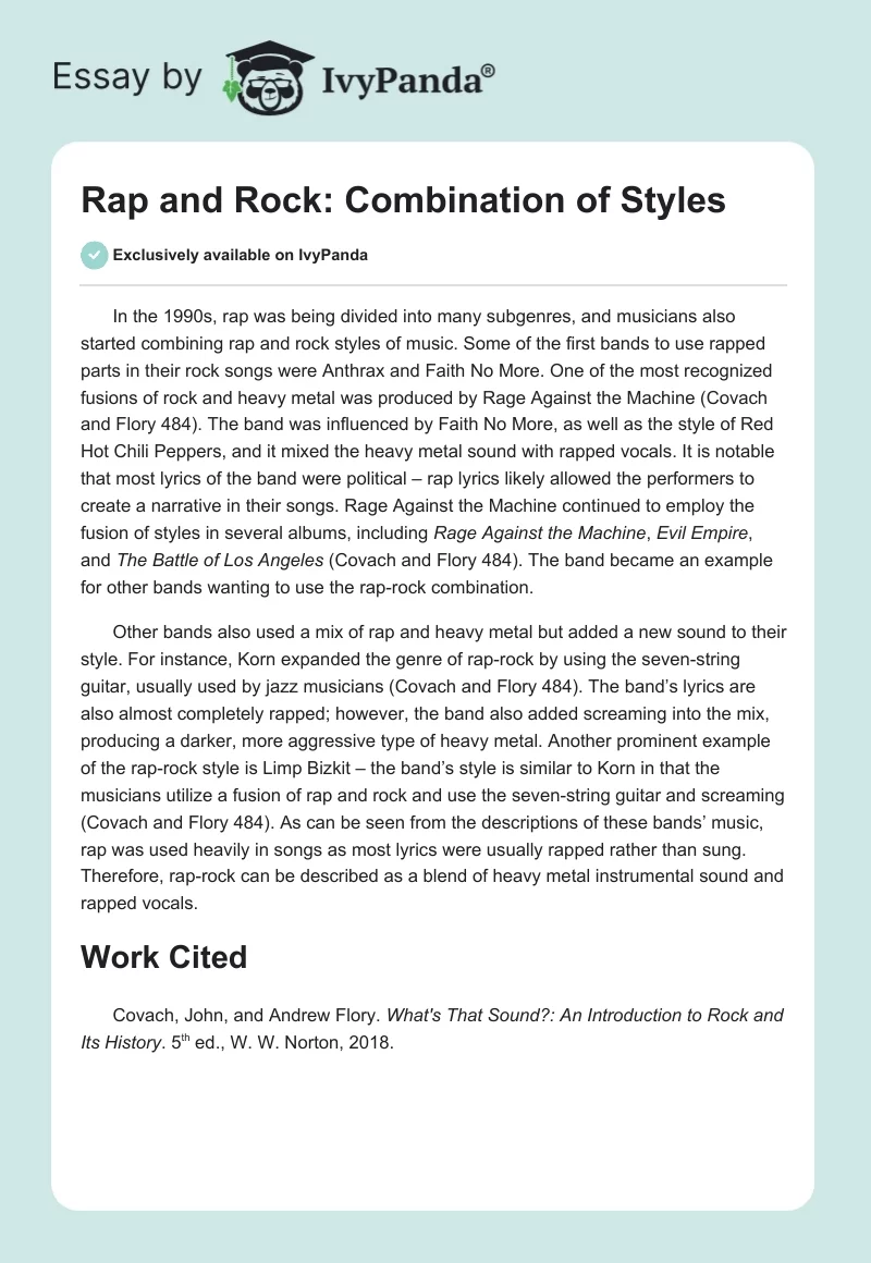 Rap and Rock: Combination of Styles. Page 1