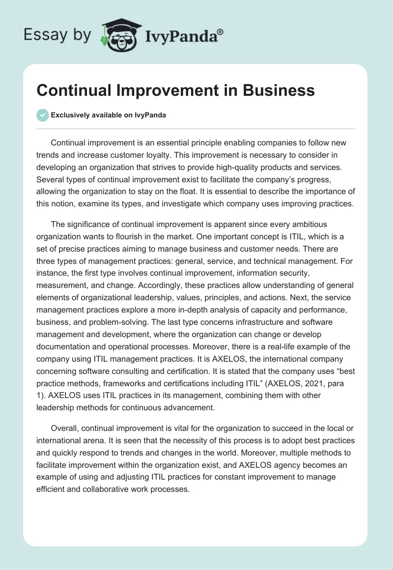 Continual Improvement in Business. Page 1