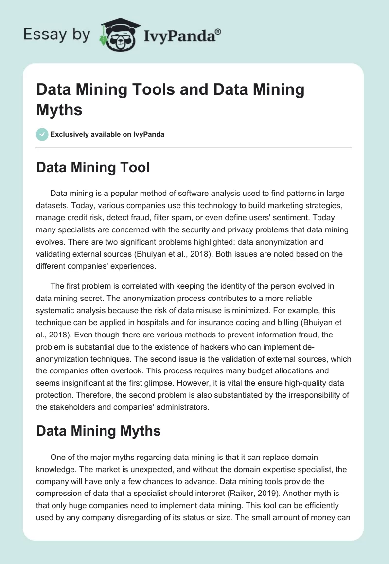 Data Mining Tools and Data Mining Myths. Page 1