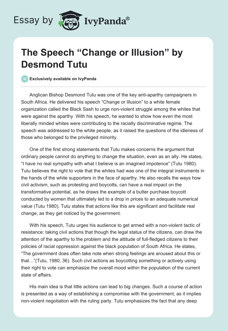 The Speech “Change or Illusion” by Desmond Tutu. Page 1