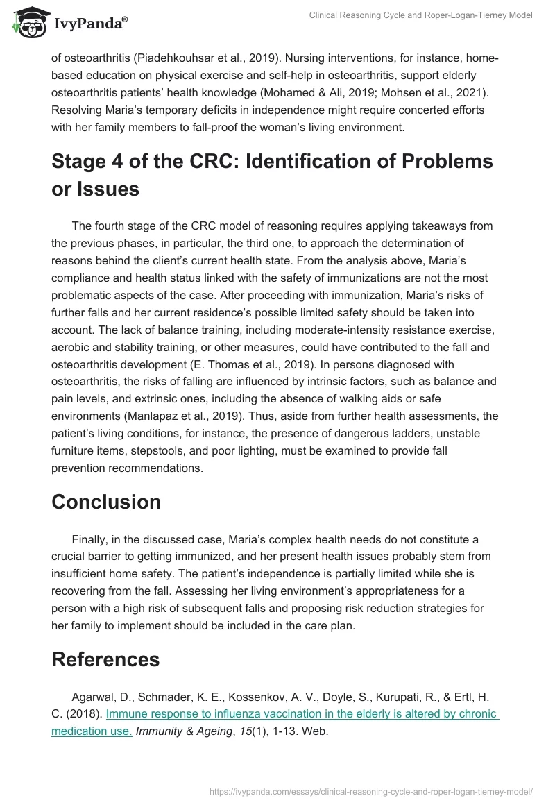 Clinical Reasoning Cycle and Roper-Logan-Tierney Model. Page 4