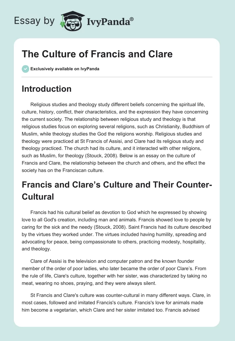 The Culture of Francis and Clare. Page 1