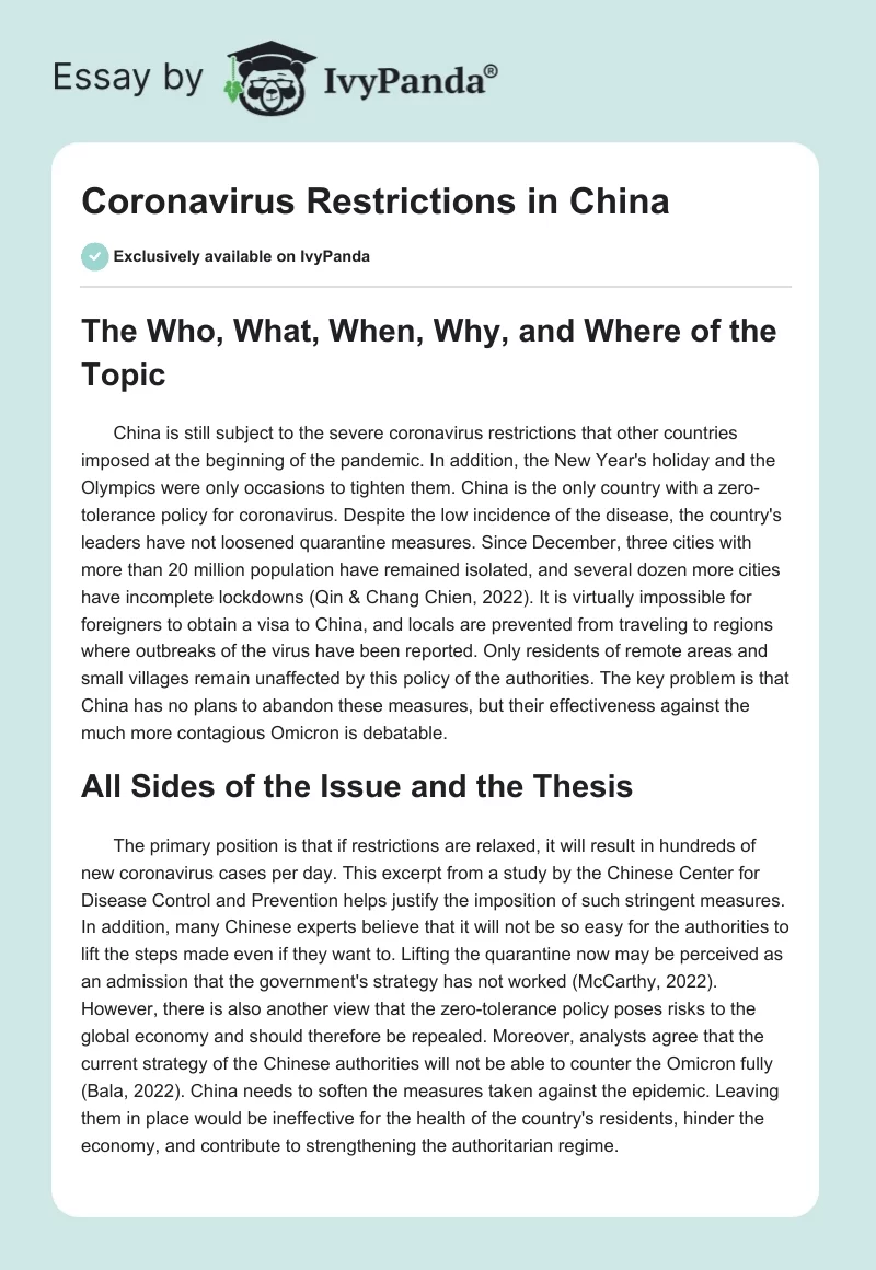 Coronavirus Restrictions in China. Page 1