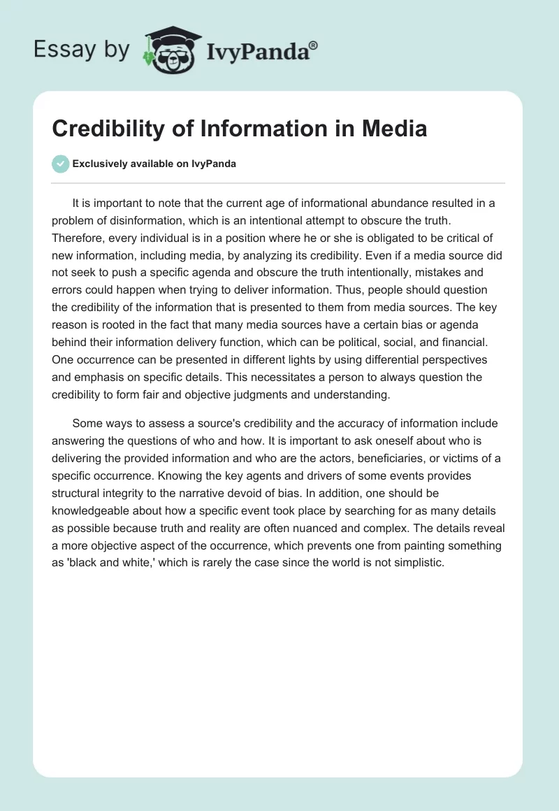 Credibility of Information in Media. Page 1