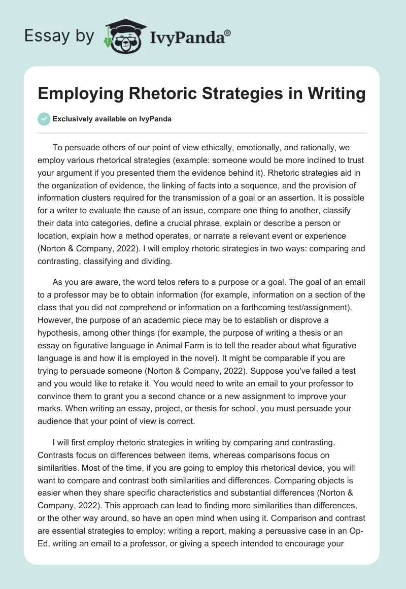 Employing Rhetoric Strategies in Writing. Page 1
