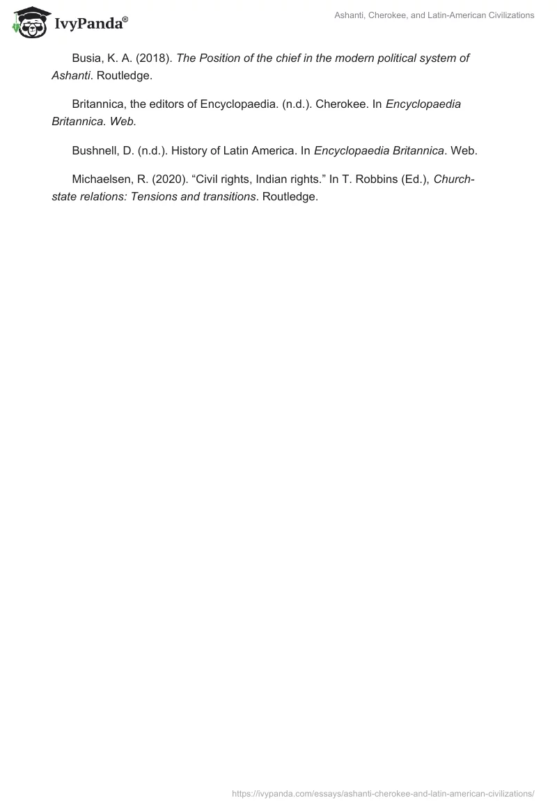 Ashanti, Cherokee, and Latin-American Civilizations. Page 3