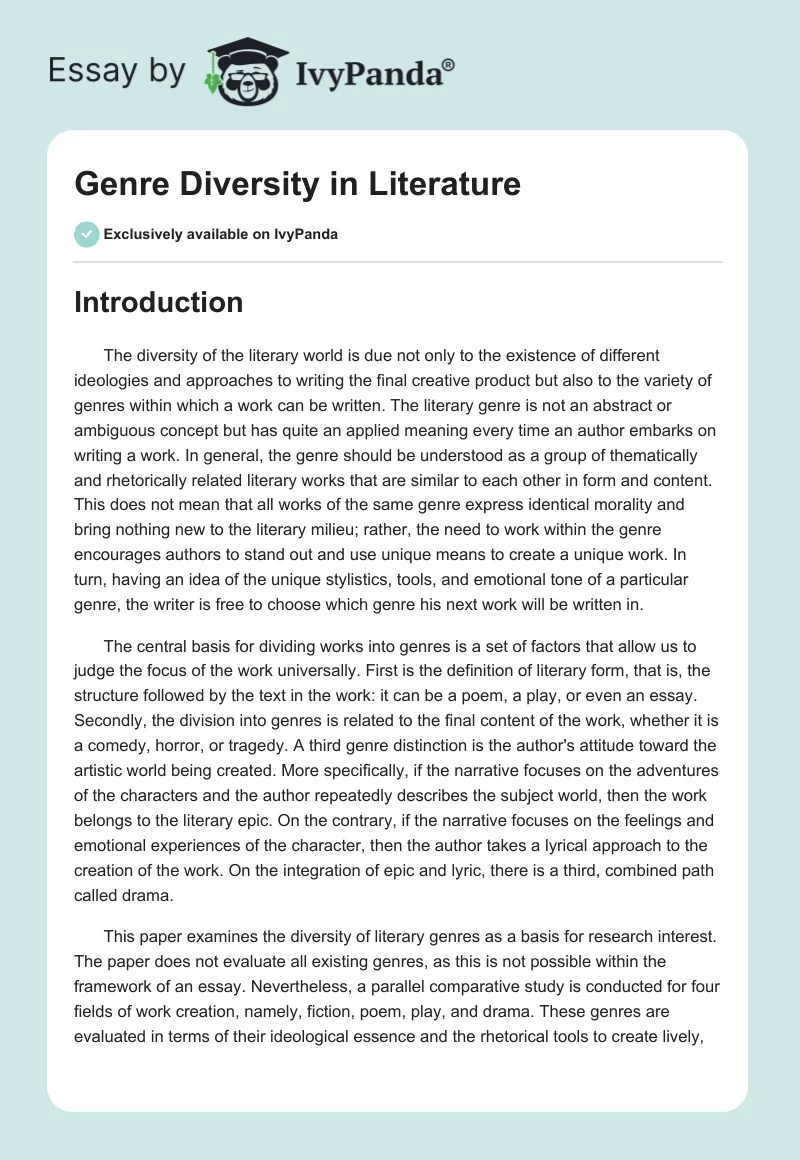 Genre Diversity in Literature. Page 1