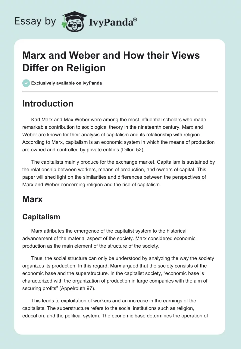 Marx and Weber and How their Views Differ on Religion. Page 1