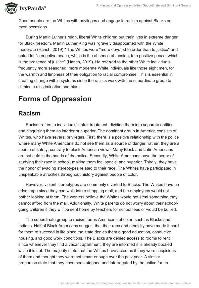 Privileges and Oppression Within Subordinate and Dominant Groups. Page 2