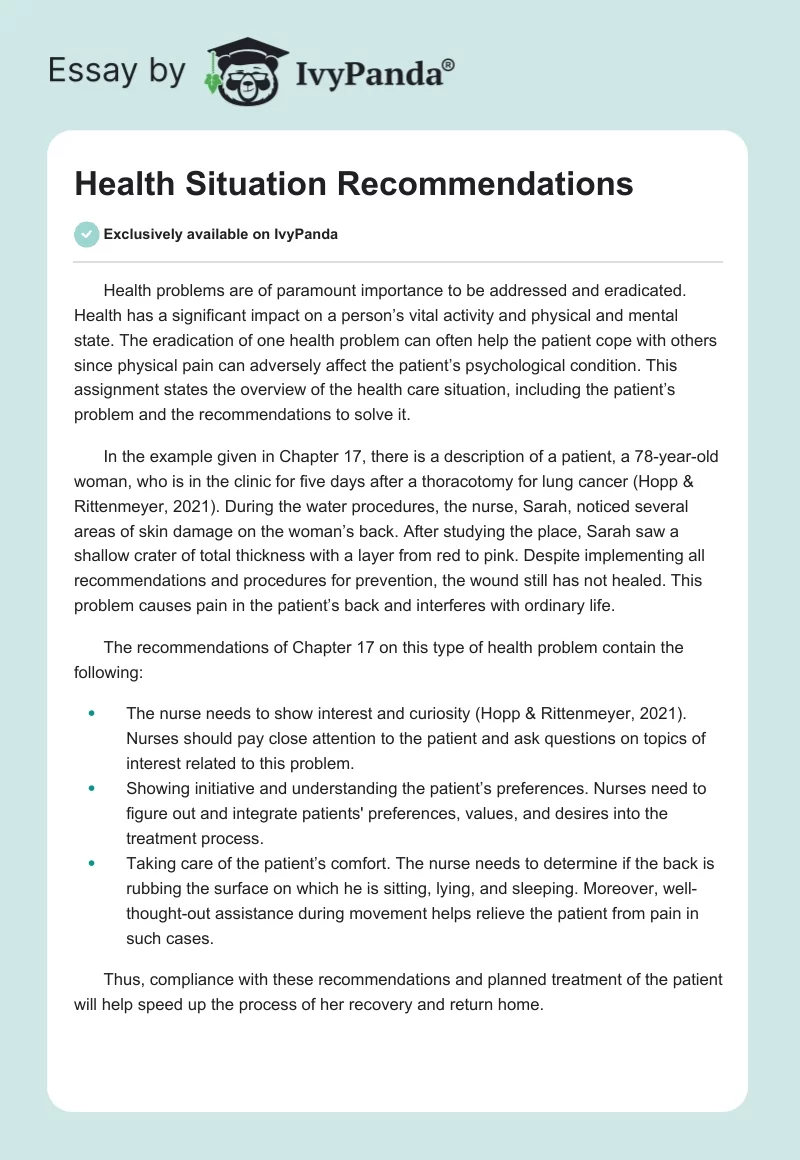 Health Situation Recommendations. Page 1