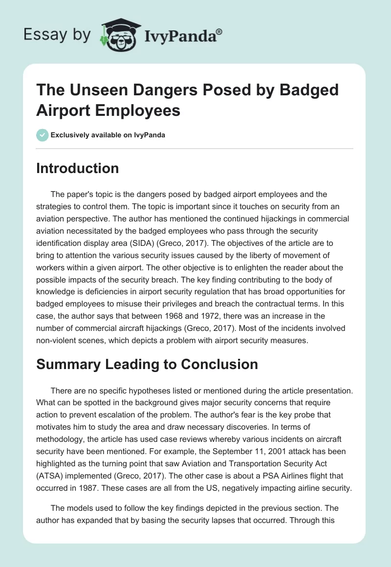 The Unseen Dangers Posed by Badged Airport Employees. Page 1