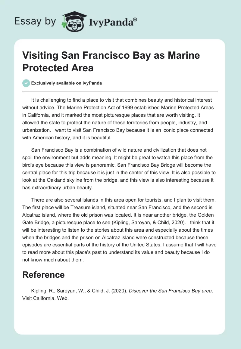 Visiting San Francisco Bay as Marine Protected Area. Page 1