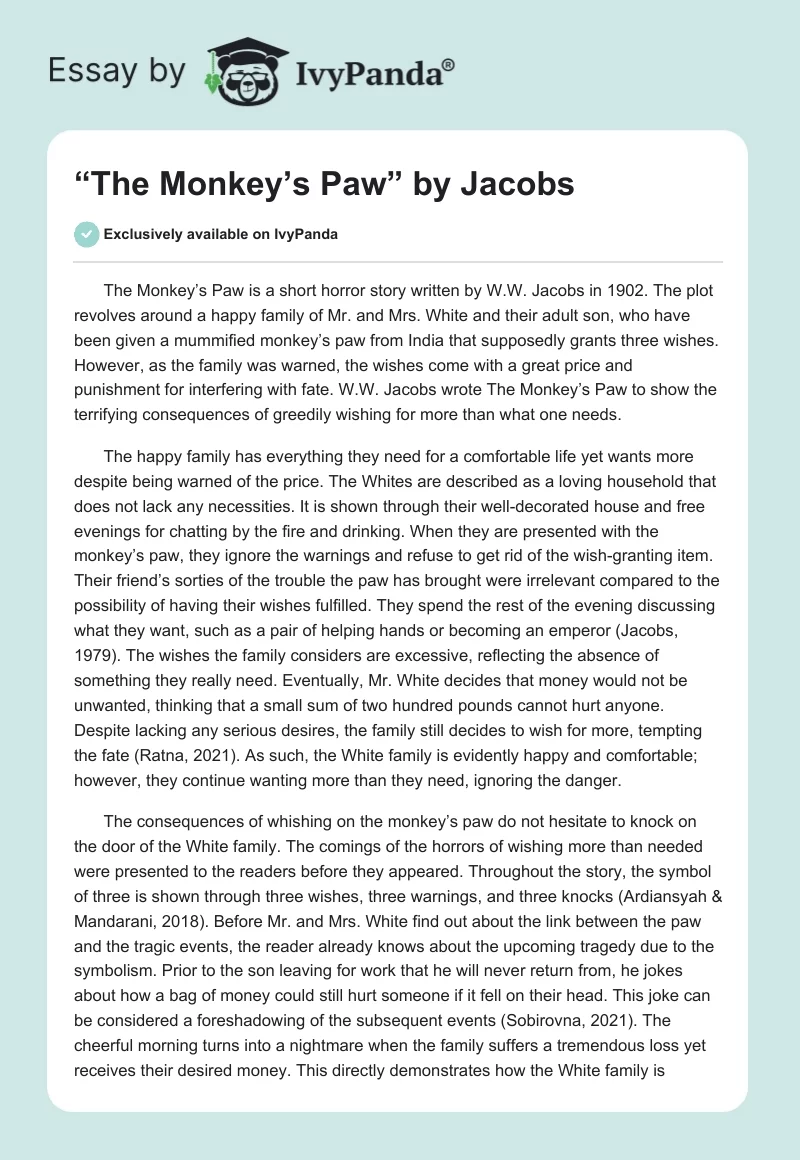 “The Monkey’s Paw” by Jacobs. Page 1