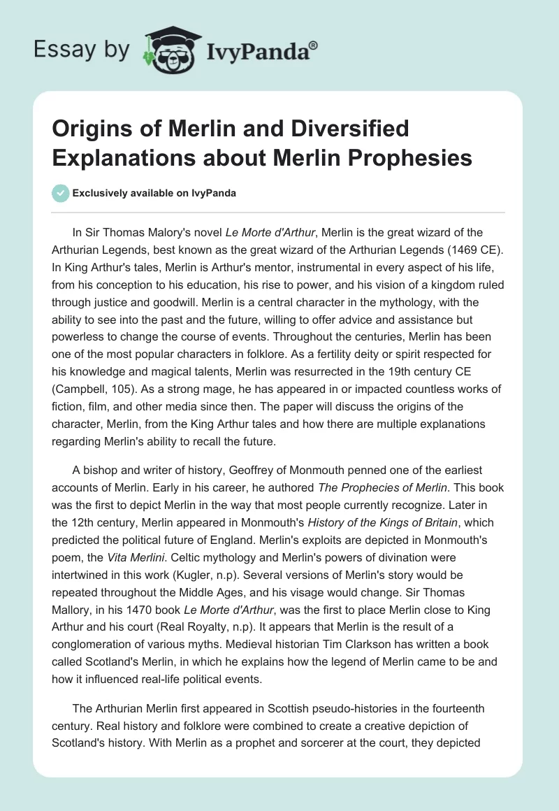 Origins of Merlin and Diversified Explanations about Merlin Prophesies. Page 1