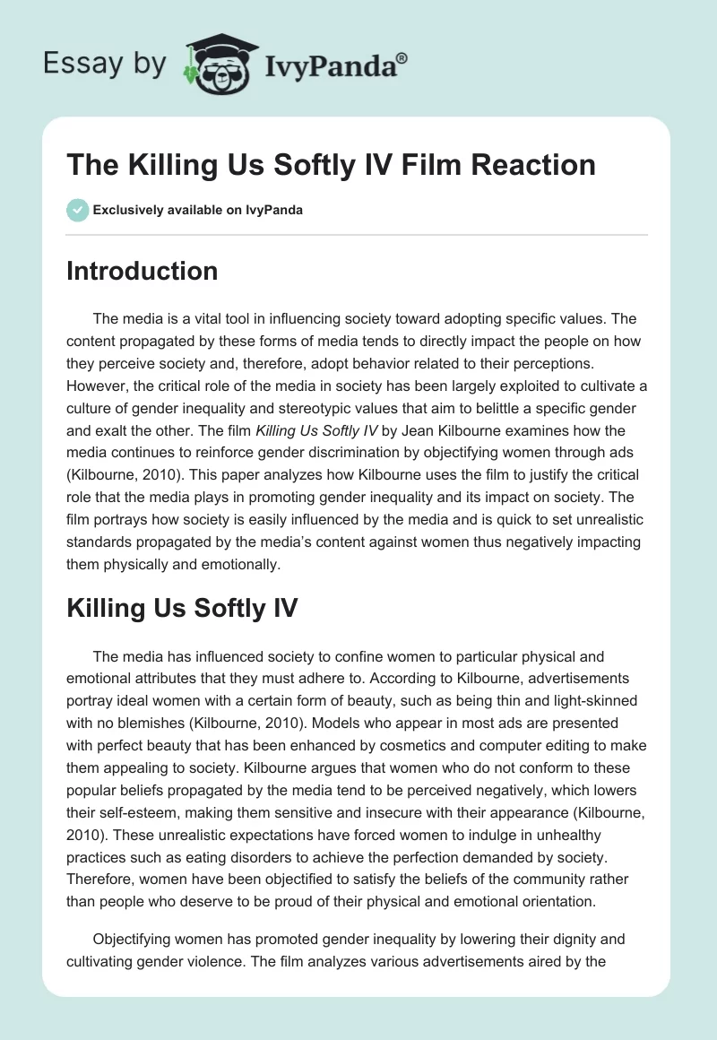 The "Killing Us Softly IV" Film Reaction. Page 1