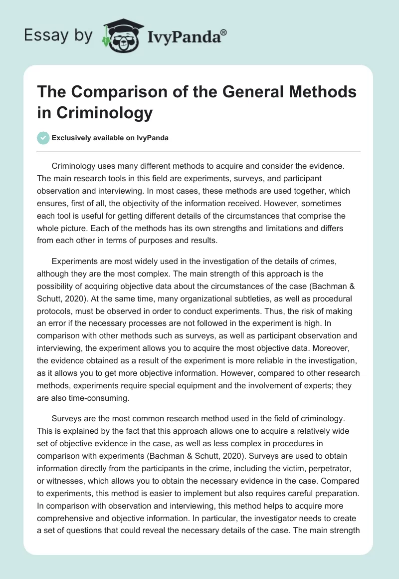 The Comparison of the General Methods in Criminology. Page 1