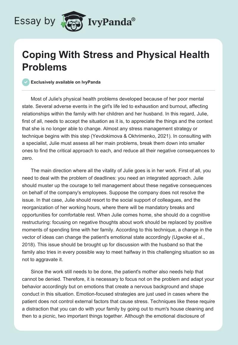 Coping with Stress and Physical Health Problems. Page 1