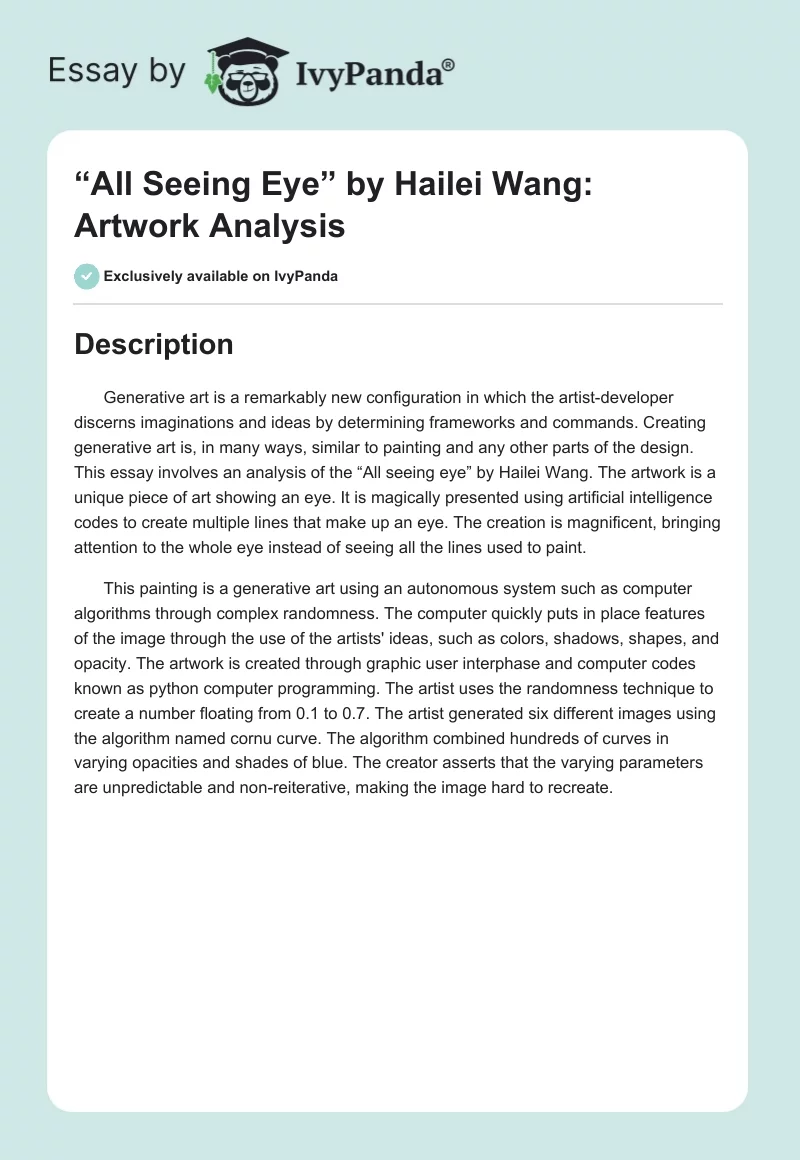“All Seeing Eye” by Hailei Wang: Artwork Analysis. Page 1