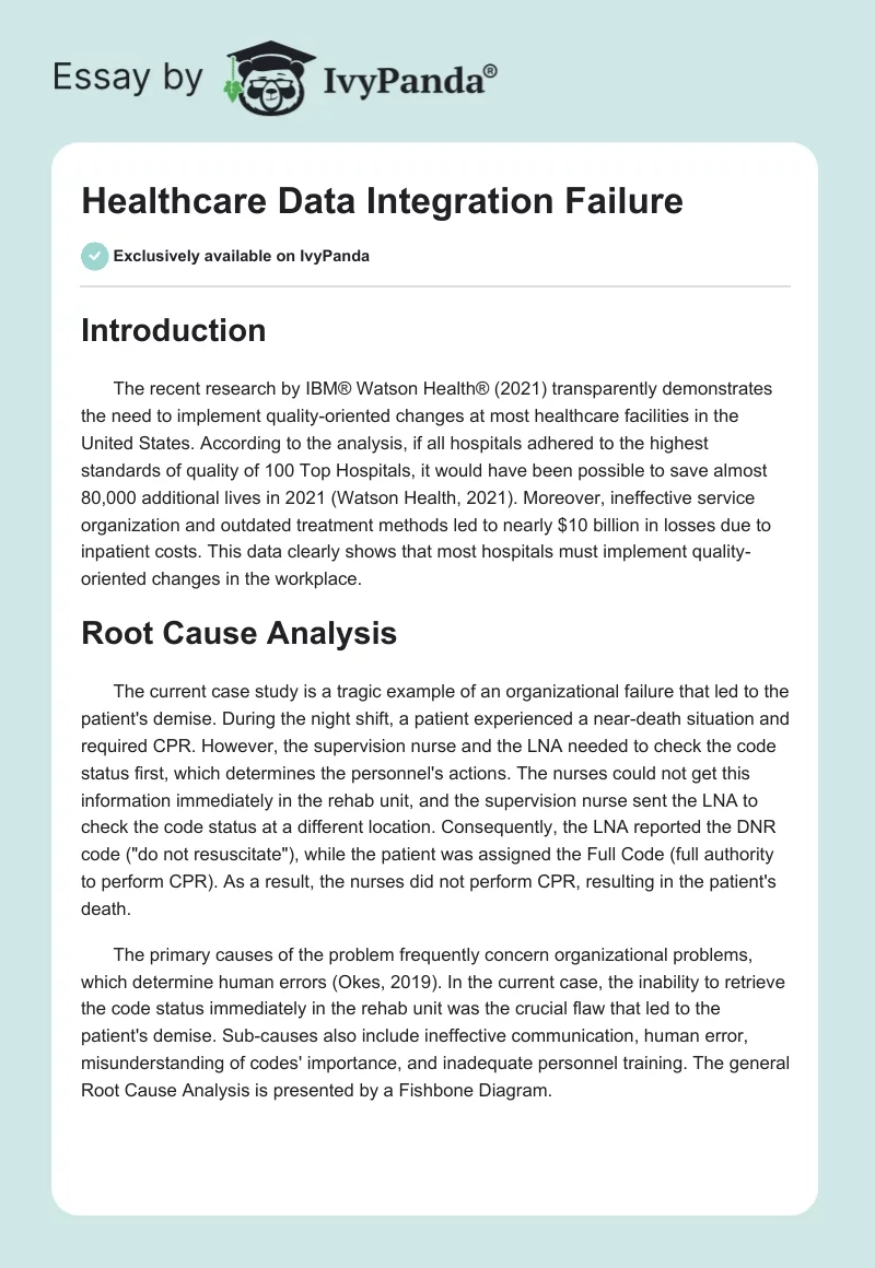 Healthcare Data Integration Failure. Page 1