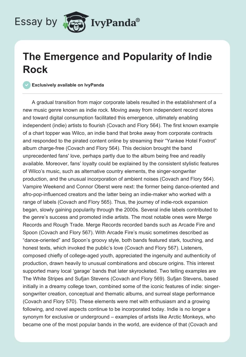 The Emergence and Popularity of Indie Rock. Page 1