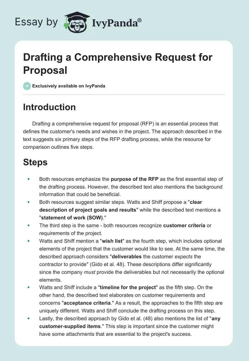 Drafting a Comprehensive Request for Proposal. Page 1
