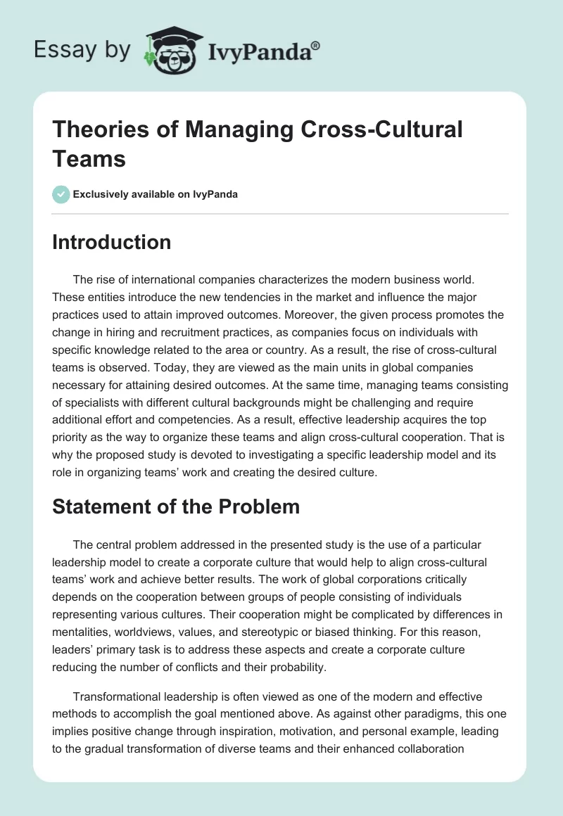 Theories of Managing Cross-Cultural Teams. Page 1