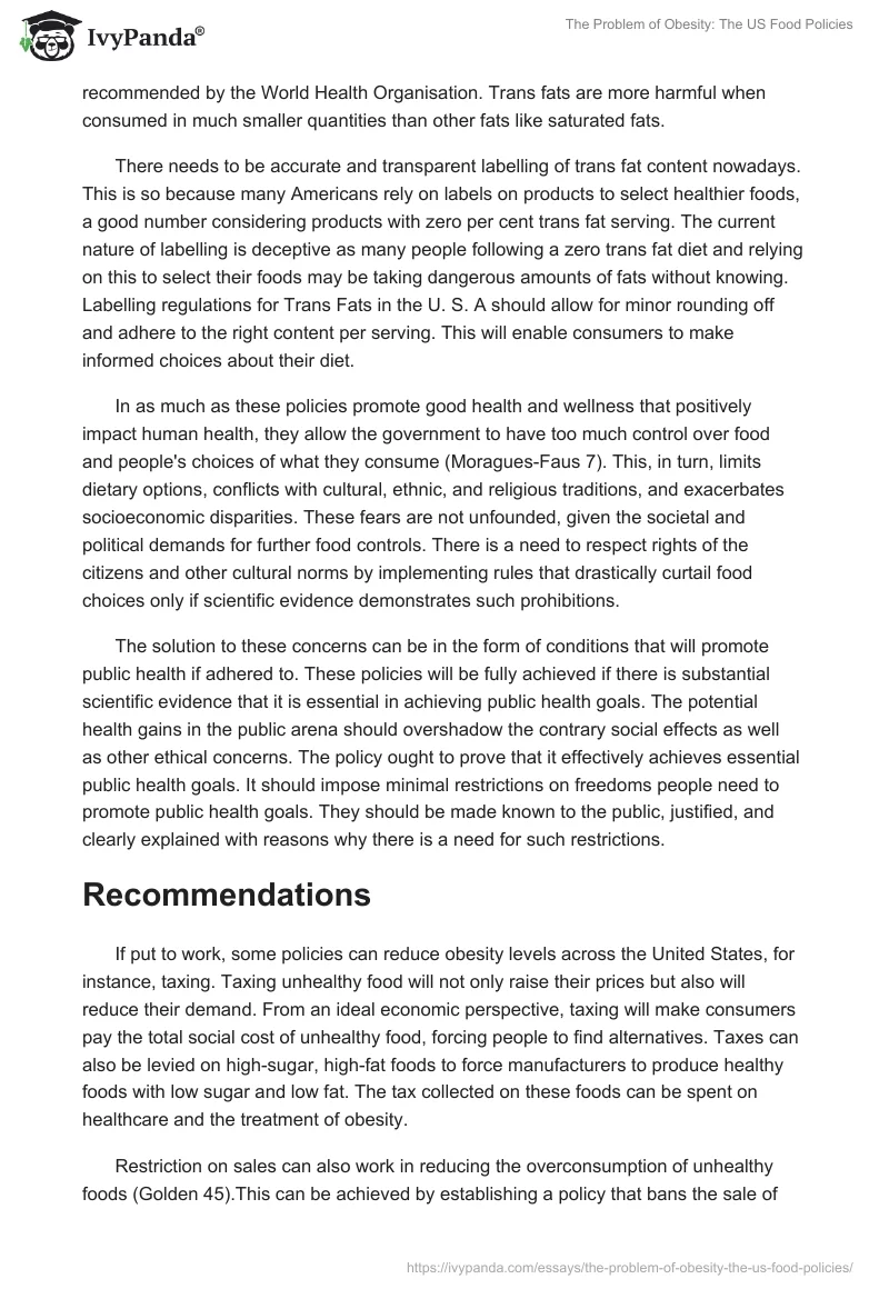The Problem of Obesity: The US Food Policies. Page 4
