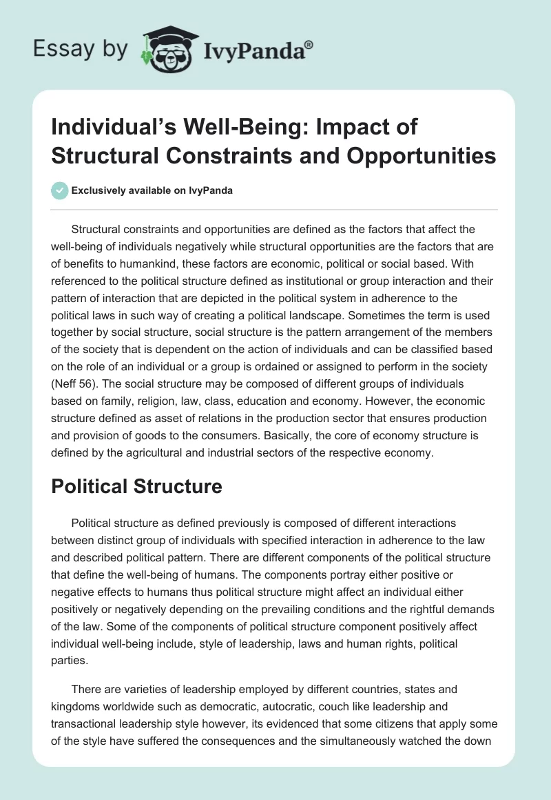 Individual’s Well-Being: Impact of Structural Constraints and Opportunities. Page 1