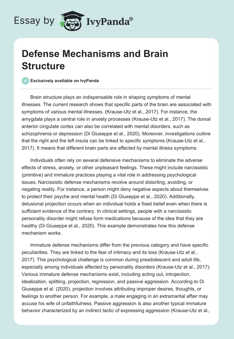 Defense Mechanisms and Brain Structure. Page 1