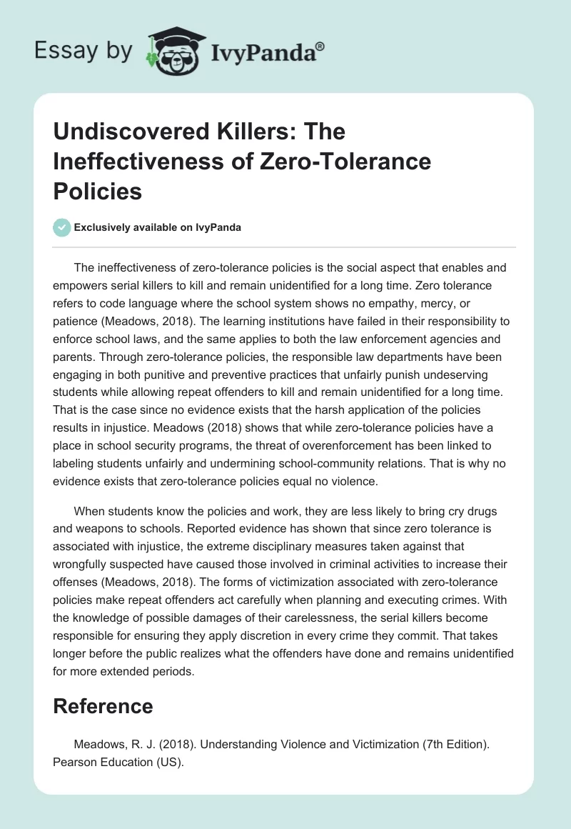 Undiscovered Killers: The Ineffectiveness of Zero-Tolerance Policies. Page 1