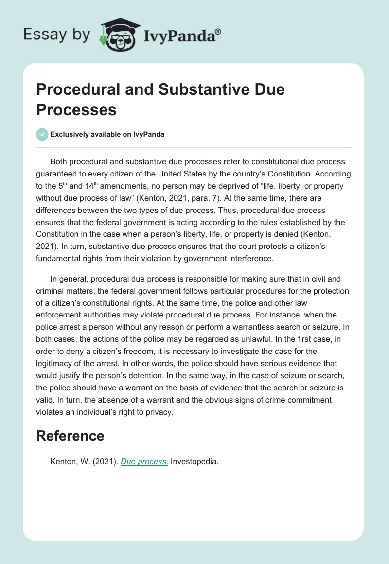 Procedural and Substantive Due Processes. Page 1