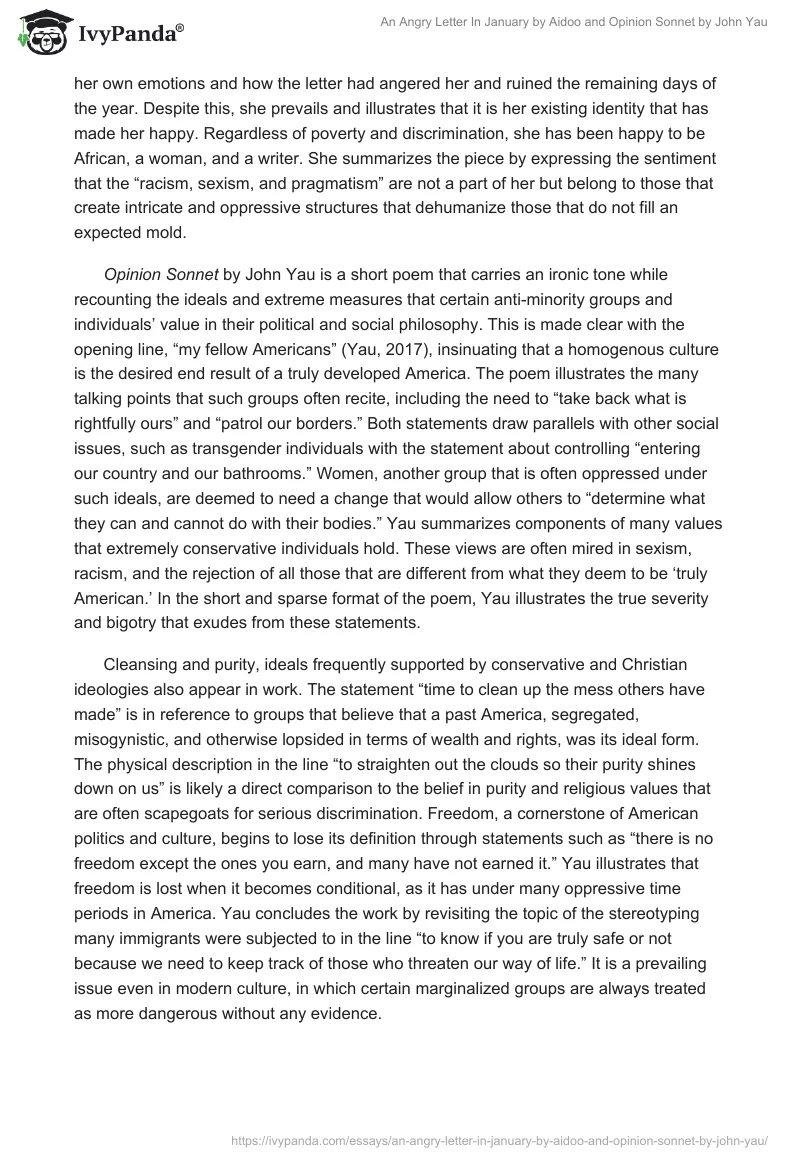 "An Angry Letter In January" by Aidoo and "Opinion Sonnet" by John Yau. Page 2