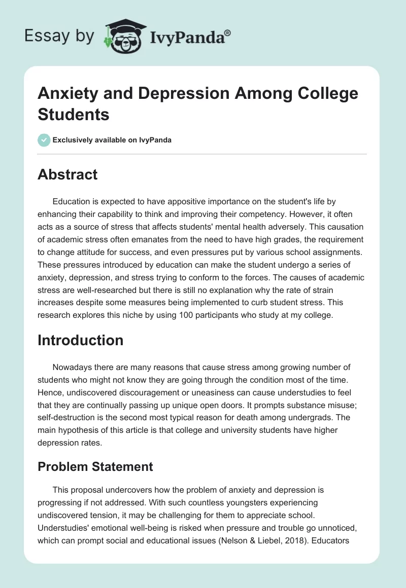 Anxiety and Depression Among College Students. Page 1