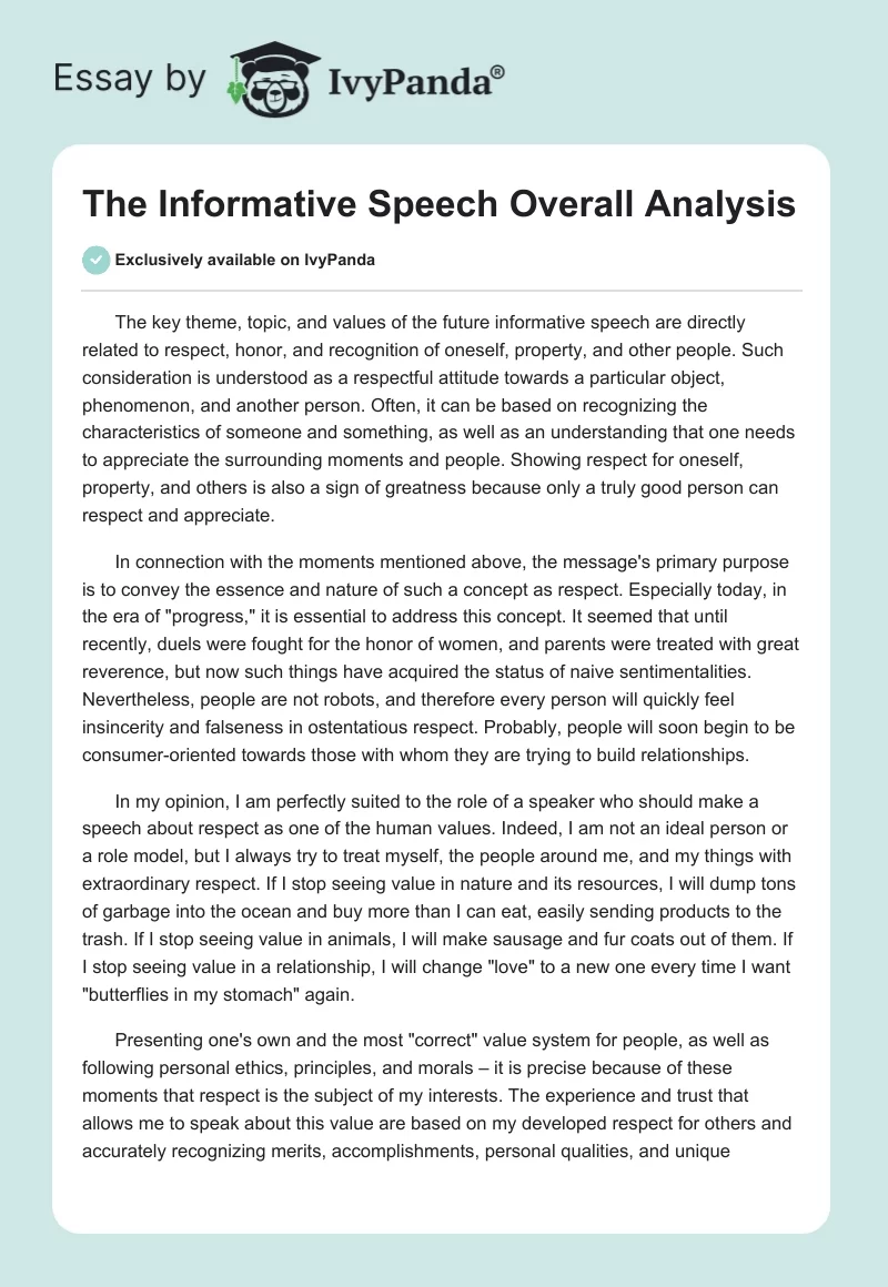 The Informative Speech Overall Analysis. Page 1