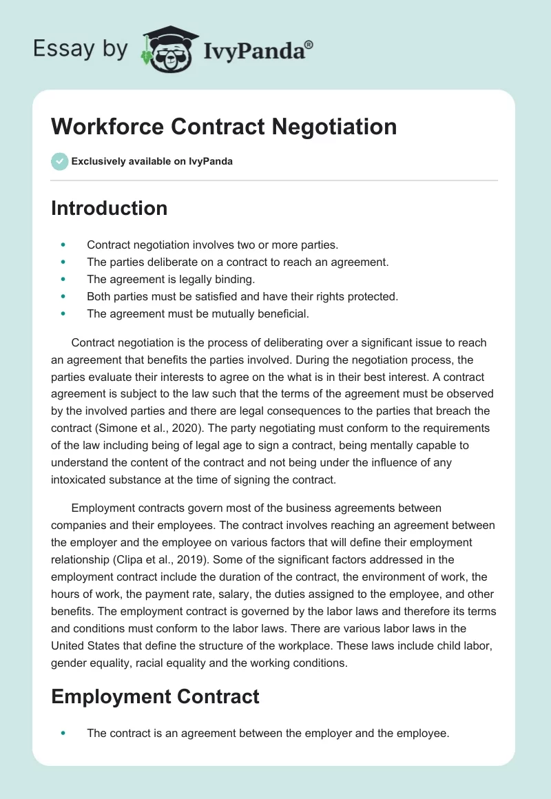 Workforce Contract Negotiation. Page 1