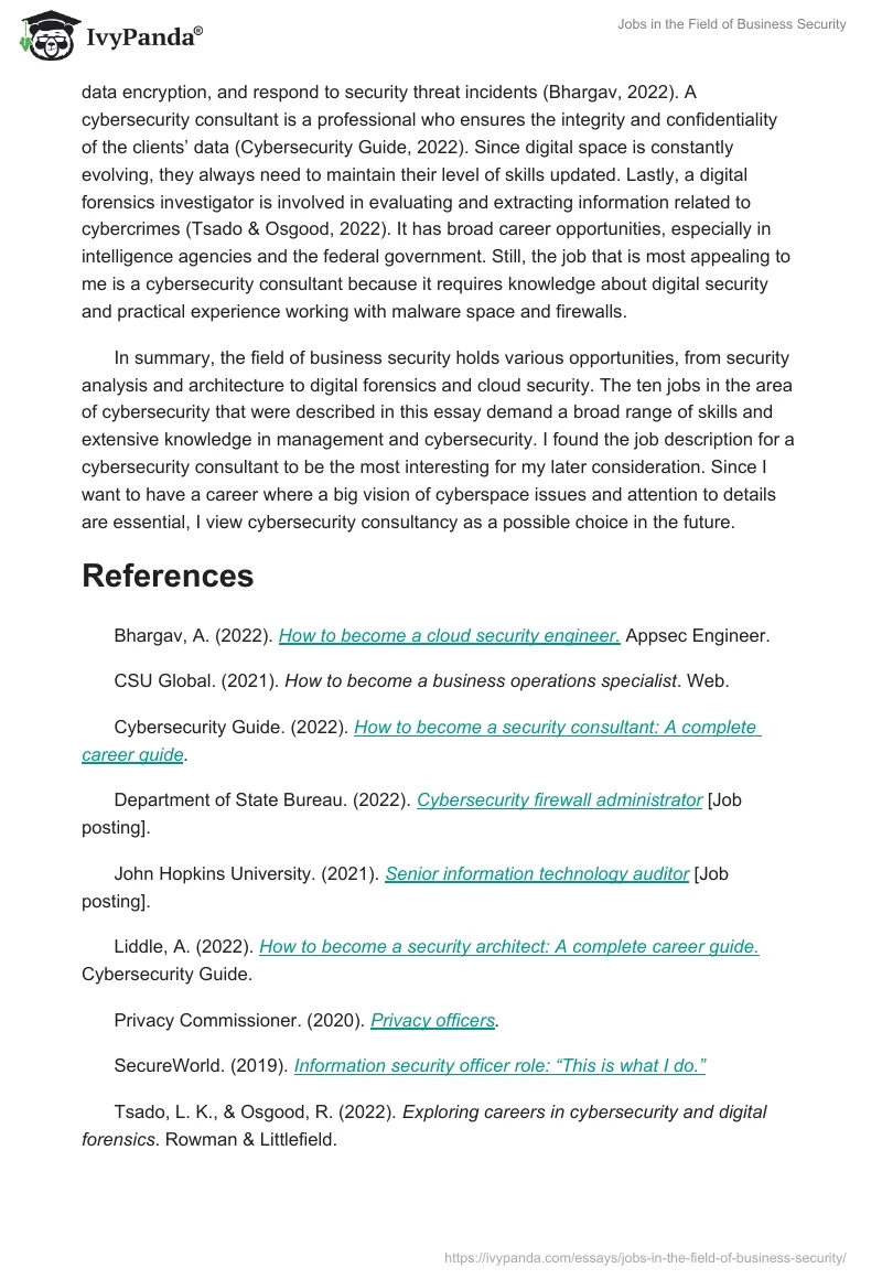Jobs in the Field of Business Security. Page 2