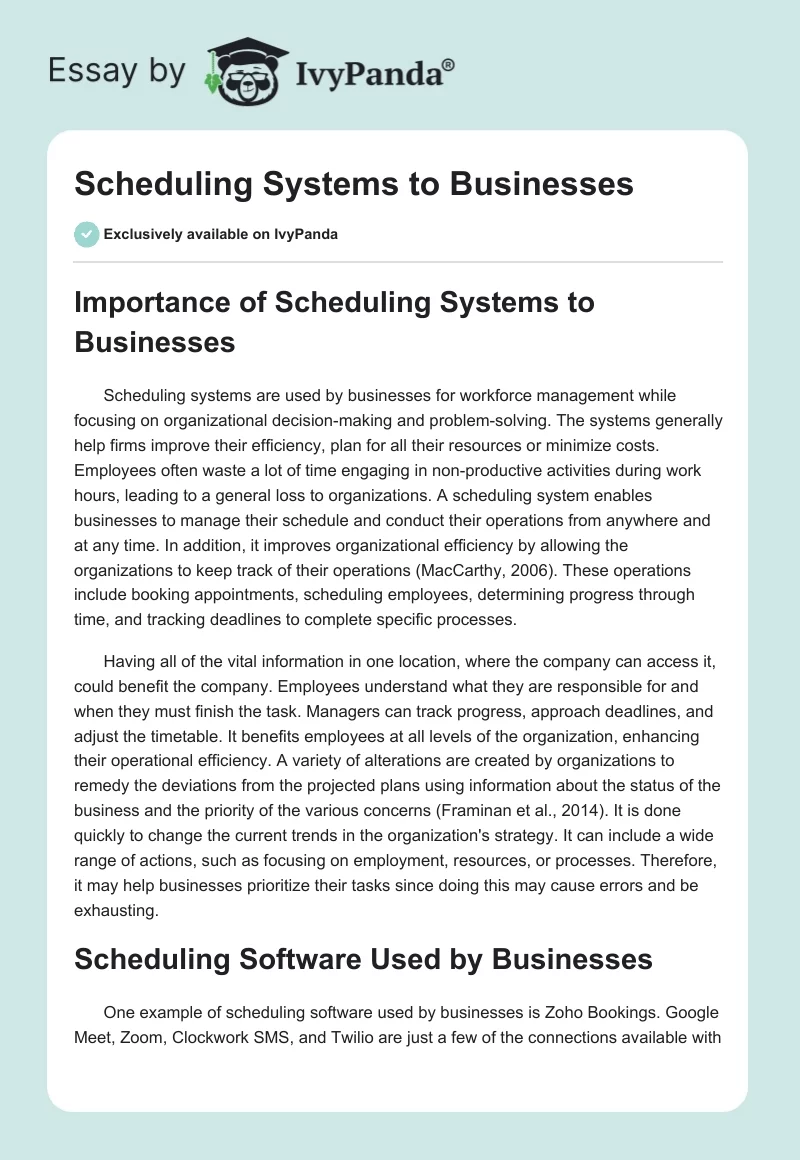 Scheduling Systems to Businesses. Page 1
