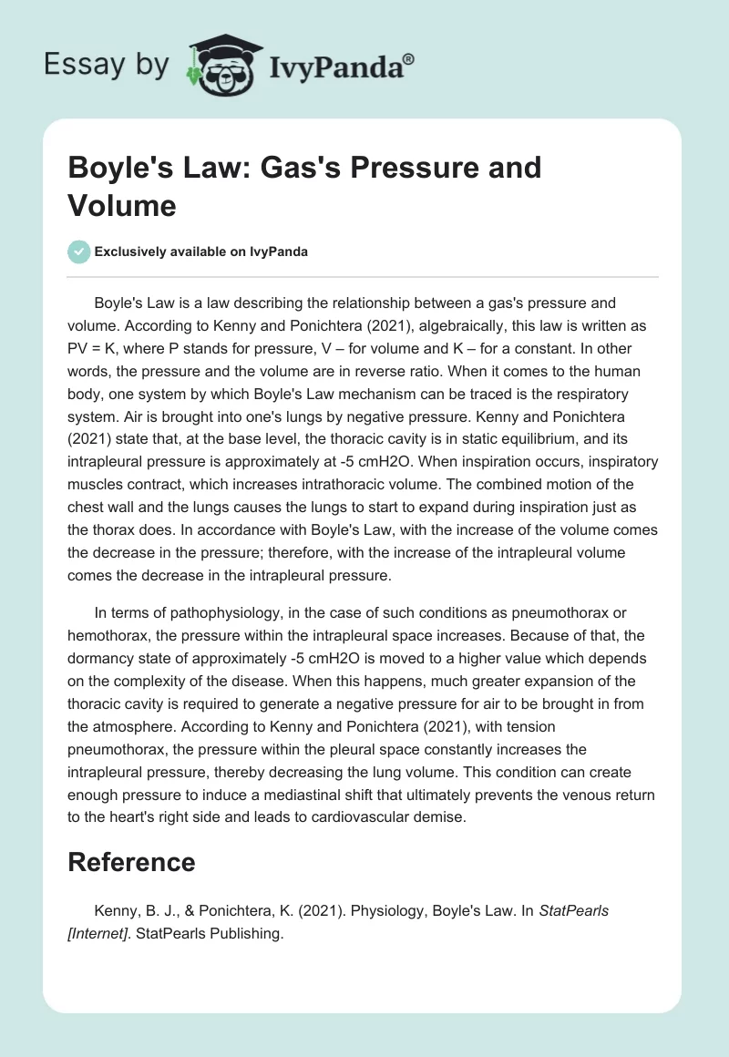 Boyle's Law: Gas's Pressure and Volume. Page 1