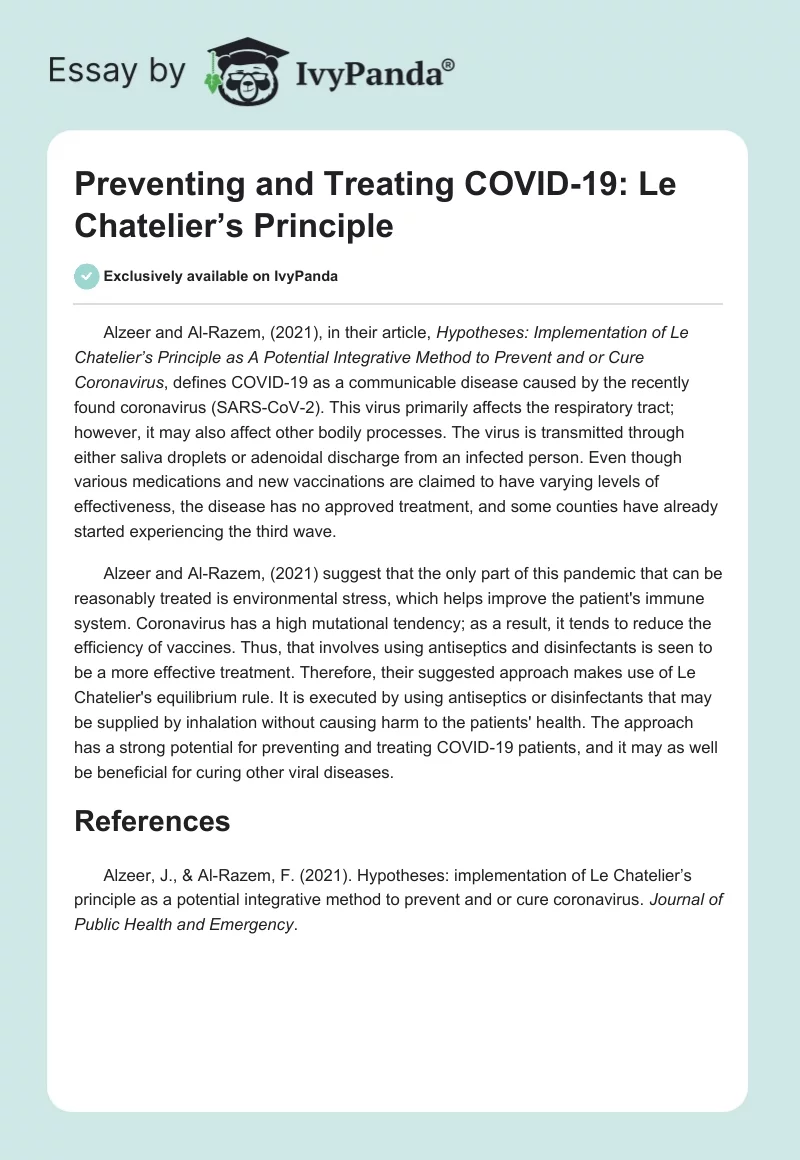 Preventing and Treating COVID-19: Le Chatelier’s Principle. Page 1