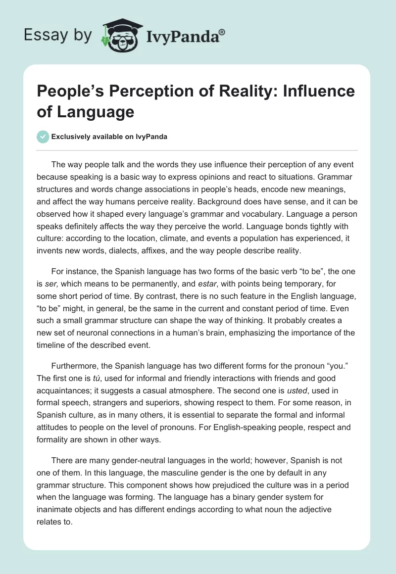 People’s Perception of Reality: Influence of Language. Page 1