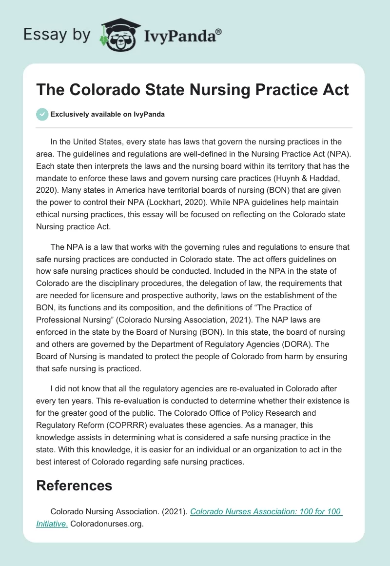 The Colorado State Nursing Practice Act. Page 1