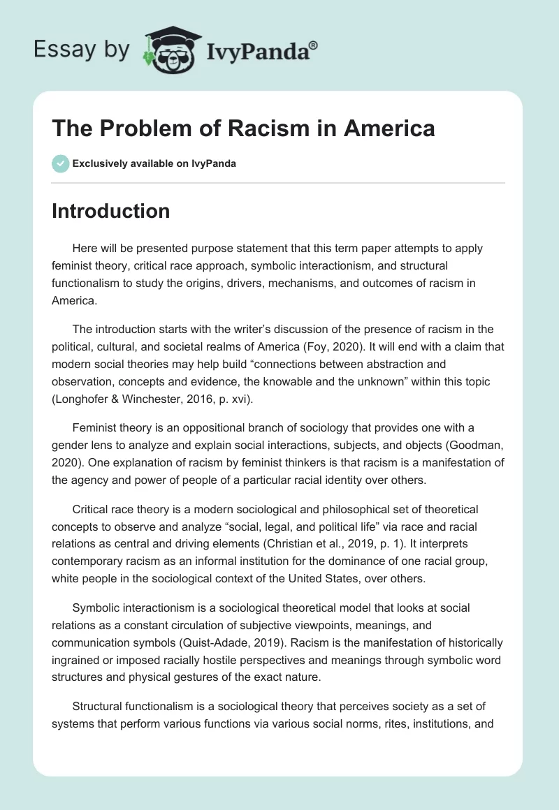The Problem of Racism in America. Page 1