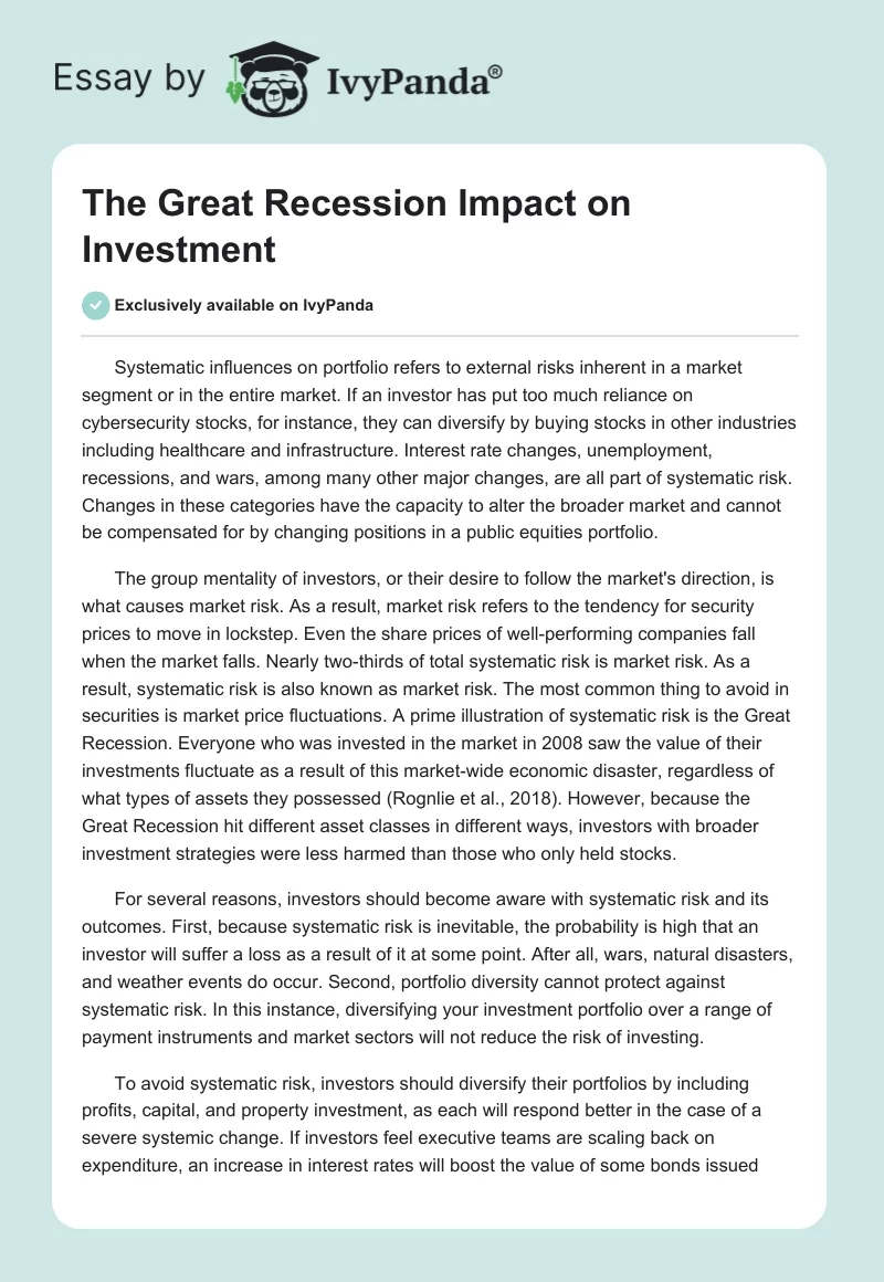 The Great Recession Impact on Investment. Page 1