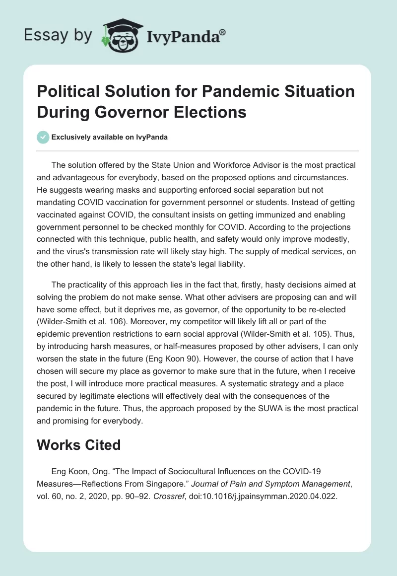 Political Solution for Pandemic Situation During Governor Elections. Page 1