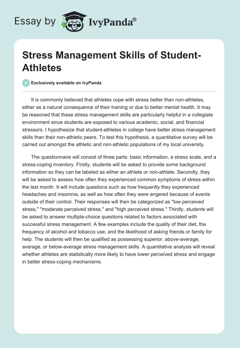 Stress Management Skills of Student-Athletes. Page 1