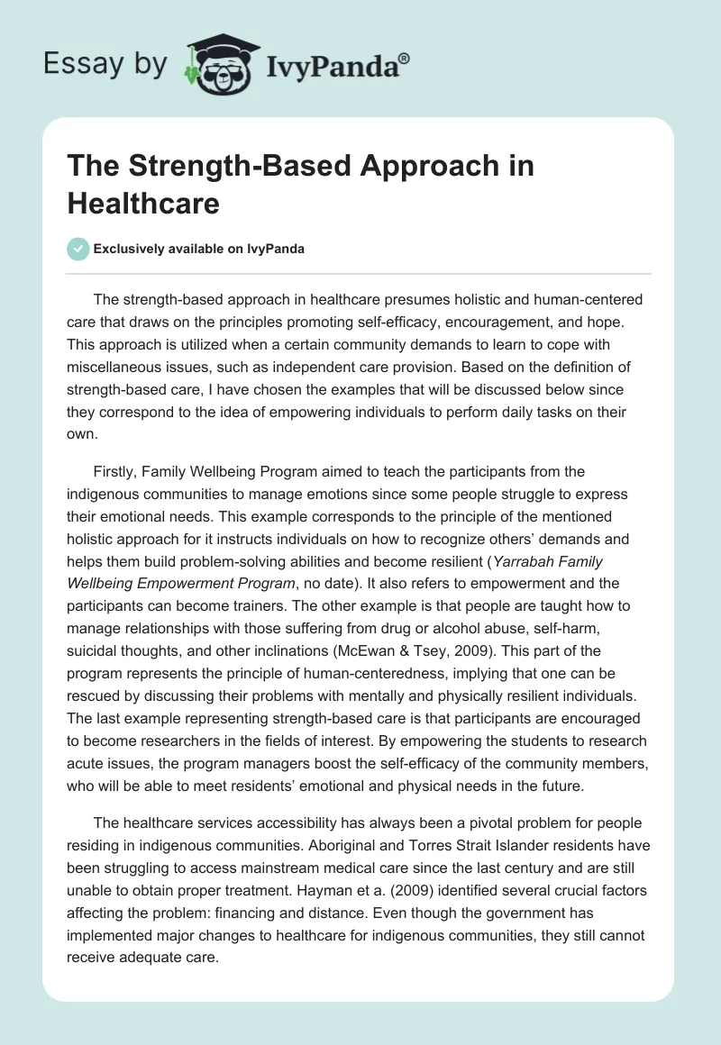 The Strength-Based Approach in Healthcare. Page 1