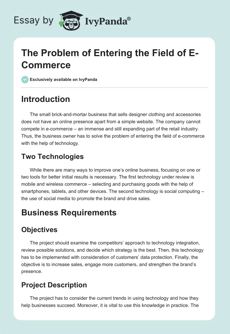 The Problem of Entering the Field of E-Commerce. Page 1