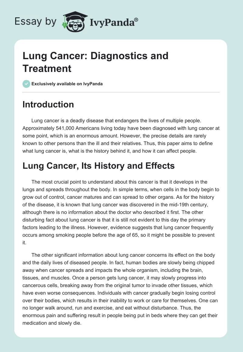 Lung Cancer: Diagnostics and Treatment. Page 1