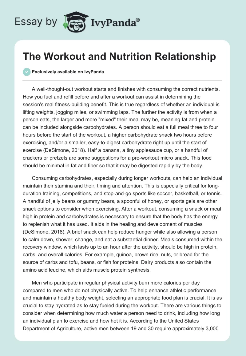 The Workout and Nutrition Relationship. Page 1
