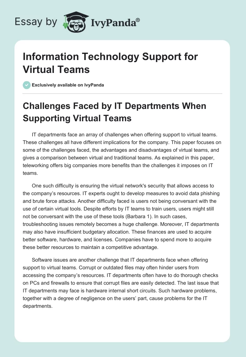 Information Technology Support for Virtual Teams. Page 1